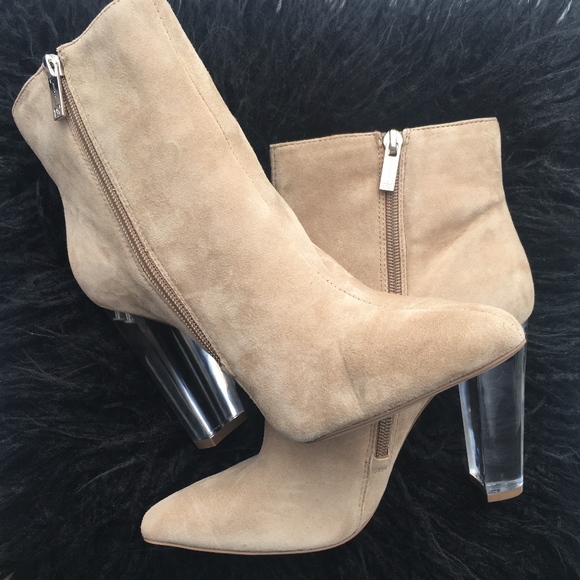 Jessica Simpson Shoes - {Jessica Simpson} tan booties with clear heel